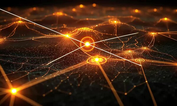 Abstract digital network of glowing nodes and interconnections