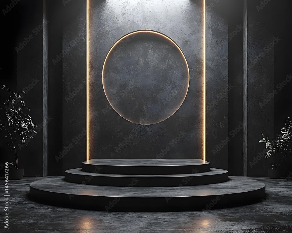 Poster dramatic illuminated podium in a high tech studio setting