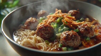 Fototapeta premium Noodle meatball dish restaurant food
