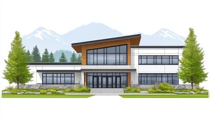 Elegant modern home architecture illustration with minimalist de