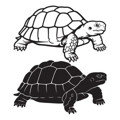 Tortoise Silhouette Vector Illustration in Black