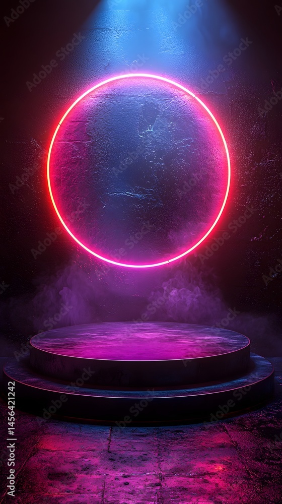 Canvas Prints glowing neon circular podium in a futuristic setting
