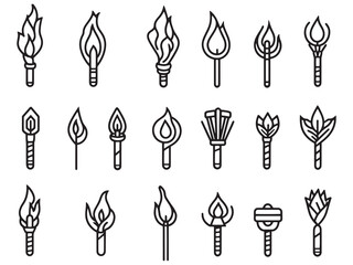 Torch flame minimalist line art black and white design