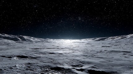 Lunar surface with distant Earth horizon and stars