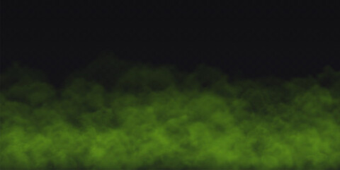 Green Fog effect on transparent dark background. Vector Smoke cloud.