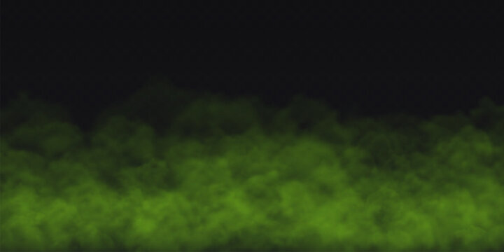 Green Fog effect on transparent dark background. Vector Smoke cloud.