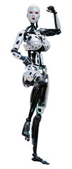 3D Rendering Female Robot on White