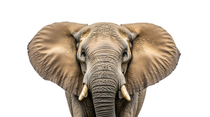 Majestic African Elephant Standing Front View on White Background