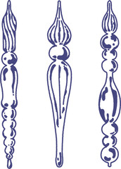 3種類のガラスペンの線画のイラスト