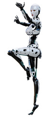 3D Rendering Female Robot on White