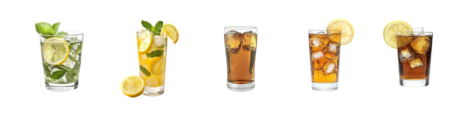 Fototapeta premium Refreshing Summer Beverages in Glasses with Citrus and Ice