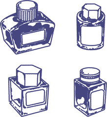 4種類のボトルインクの線画のイラスト