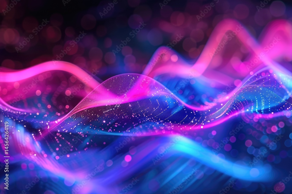 Poster abstract picture of neon light particle with digital technology style design connecting become dynam