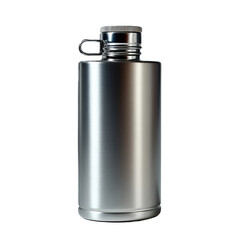 A close-up view of a sleek, stainless steel flask, perfect for carrying beverages