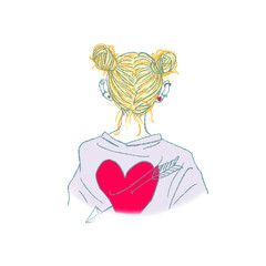 This illustration depicts a woman with bun hair.