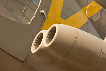 Military combat helicopter rocket launcher close up, a tank hunter 