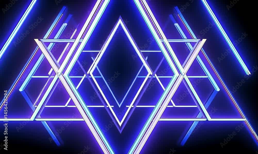 Poster abstract geometric design with neon lines and symmetrical shapes
