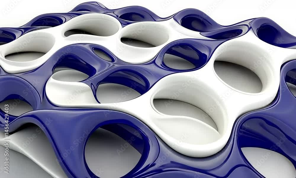 Poster abstract geometric design with repeating wave pattern and blue and white color scheme