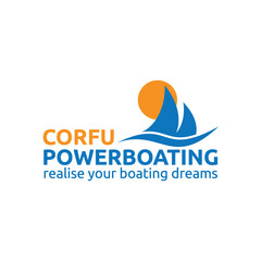 Corfu powerboating tour and travel agency logo design.