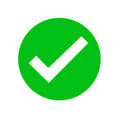 White check mark icon with green circle. Check mark vector icon