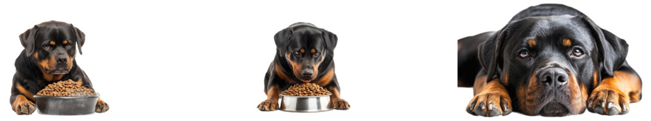Obraz premium Rottweiler Posing with Food Bowl, Animal Portrait, cut out transparent