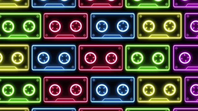 Colorful cassette tapes background set