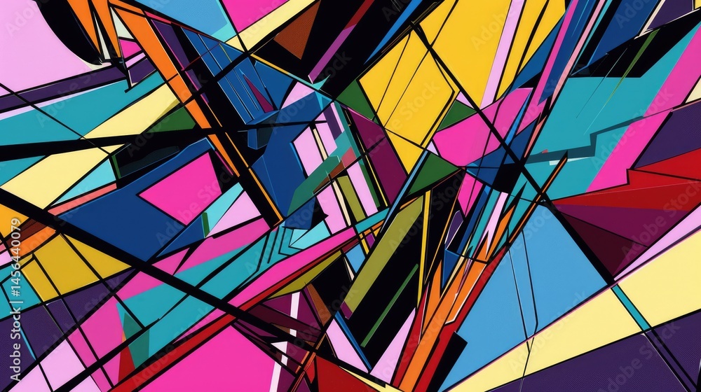 Poster colorful abstract geometric shapes and patterns. digital artwork of vibrant color of shape with over