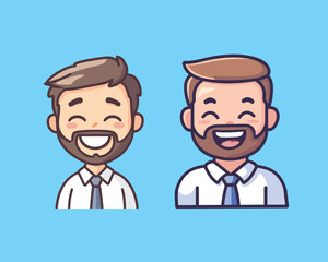 Two cartoon men with beards smile broadly, showcasing their cheerful and friendly demeanor.