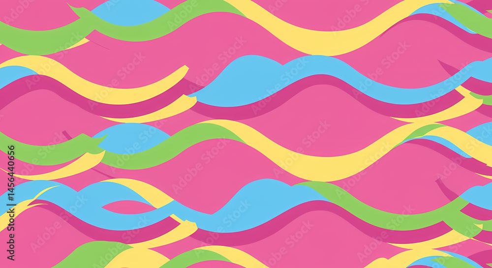 Poster abstract wavy lines on pink background seamless pattern design