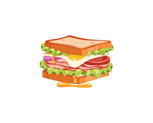 Sandwich Food Floating Cartoon Vector Icon Illustration, breakfast illustration, Baguette sandwich, burger,  Food Object Icon Concept Isolated Vector. Flat design Style