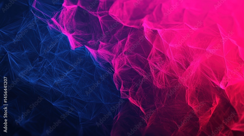 Poster abstract fractal neural network with electric blue and hot pink geometric patterns