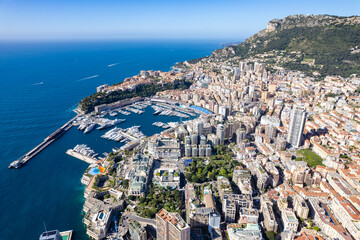 Aerial view of Monaco on the French Riviera - Sunshine above the richest city state in the World