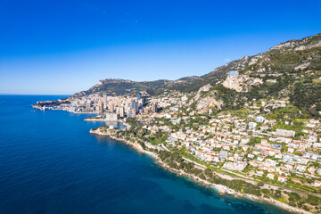 Aerial view of Monaco on the French Riviera - Sunshine above the richest city state in the World
