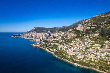 Aerial view of Monaco on the French Riviera - Sunshine above the richest city state in the World
