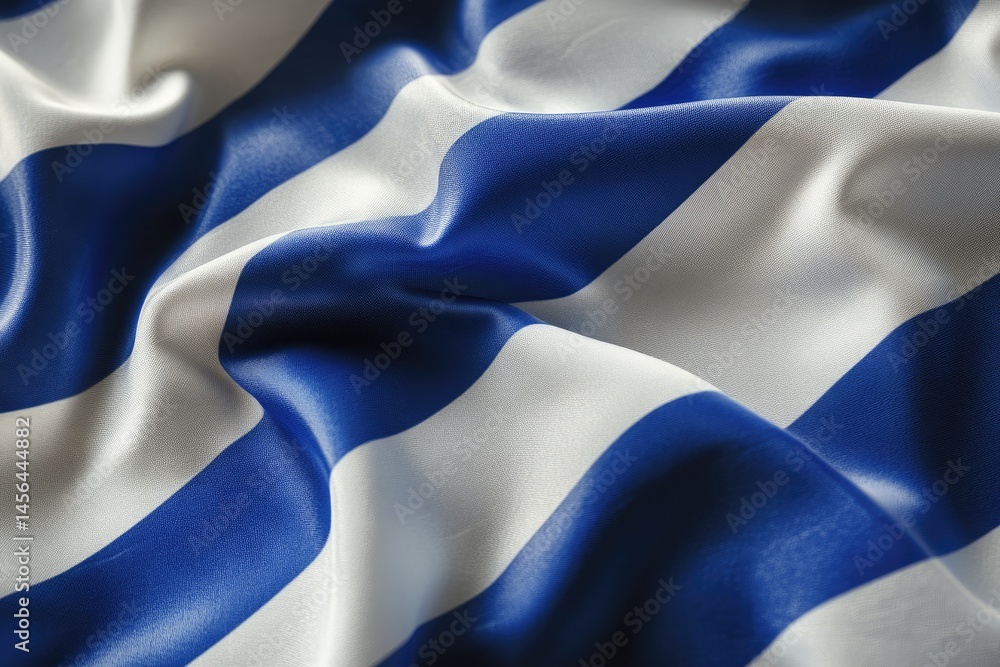 Poster a close-up view of a beautifully textured blue and white striped fabric. gently draped and illuminat