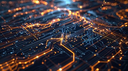 Abstract picture chip on complex circuit with digital technology style design and the electric light graphic show electronic components represent about processor algorithm process on computer. AIG53.