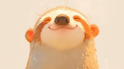 Smiling otter gazes upward, warm light catching its fur, soft and detailed