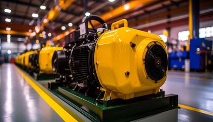 Industrial Factory Yellow Electric Motors Row Production Line Machinery Equipment