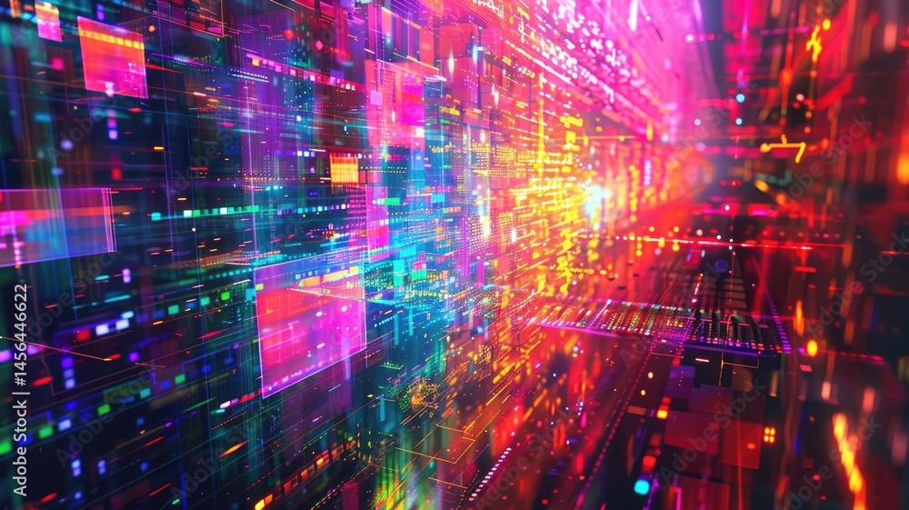 Aufkleber abstract circuit lines in vibrant colors on a dark background. digital artwork of vibrant color glow