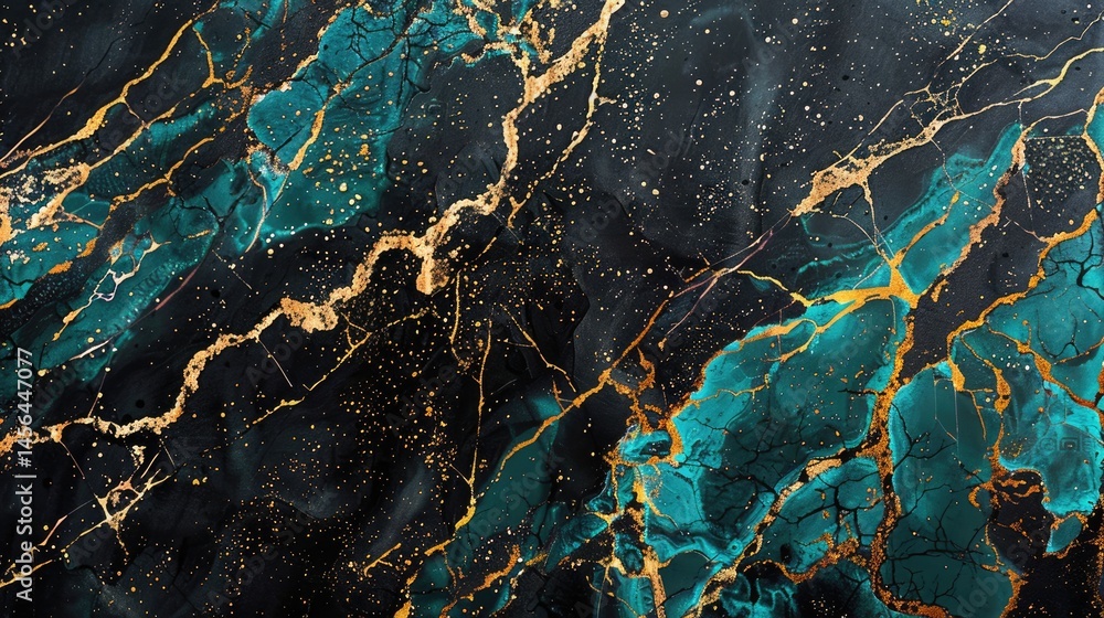 Poster abstract teal and gold marbled background with intricate patterns. luxury design. background image o