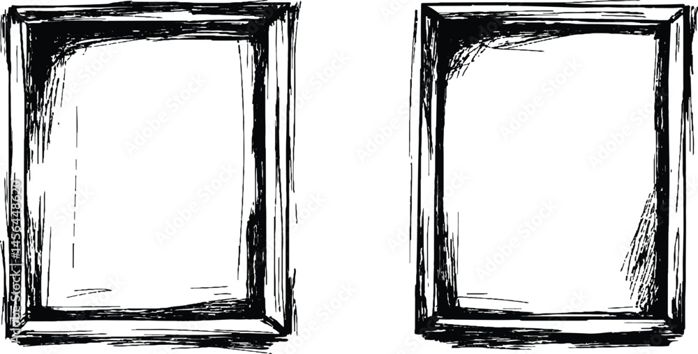 Poster Black square grunge frame on a transparent background. A rectangular frame is drawn with brush strokes on white background.	