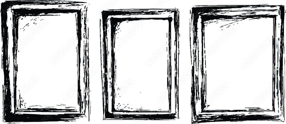 Aufkleber three black framed white on a transparent background. a collection of three empty picture frames in 