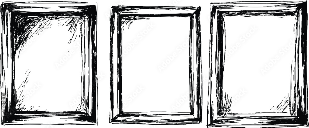 Aufkleber three black framed white on a transparent background. a collection of three empty picture frames in 