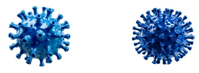 Two stylized virus cells on black background, cut out transparent
