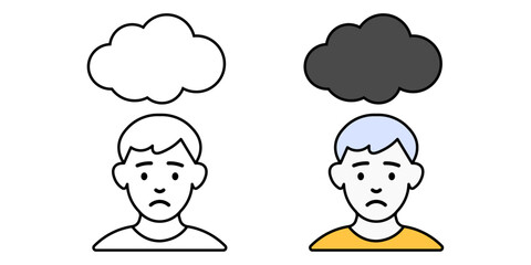 Anxiety cloud over student's head illustration. Depicts mental health stress and emotional burden in youth.