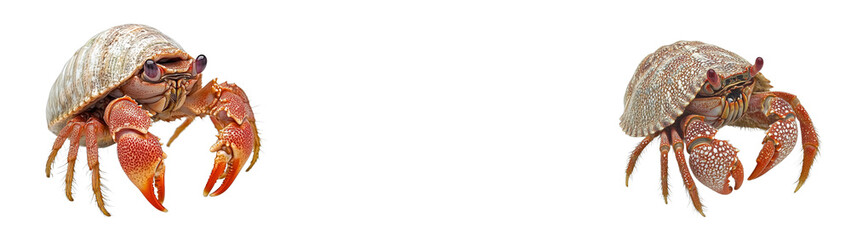 Hermit crabs with shells, detailed crustacean, invertebrates, cut out transparent