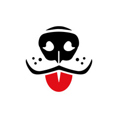 Dog nose with tongue illustration. Cute animal mouth in flat style. Happy puppy face. Vector design isolated on white background