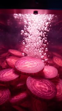 Magenta Beetroot Slices Simmering in Bubbling Water
