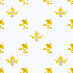 The wallpaper is a mixture of flowers with a daemas pattern. White floors and yellow flowers continue to show a luxurious romantic mood and calm original vector.