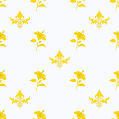 The wallpaper is a mixture of flowers with a daemas pattern. White floors and yellow flowers continue to show a luxurious romantic mood and calm original vector.